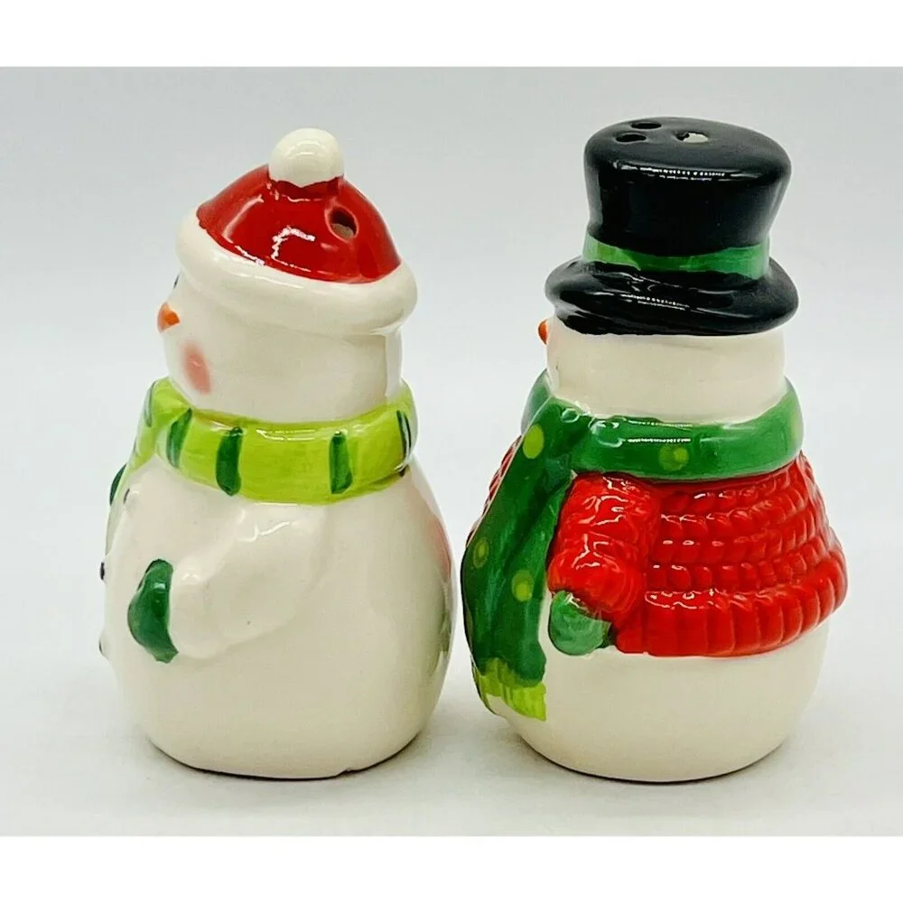 Celebrations By Mikasa Snowmen Salt Pepper Shakers Hand‎ Painted Ceramic Winter
